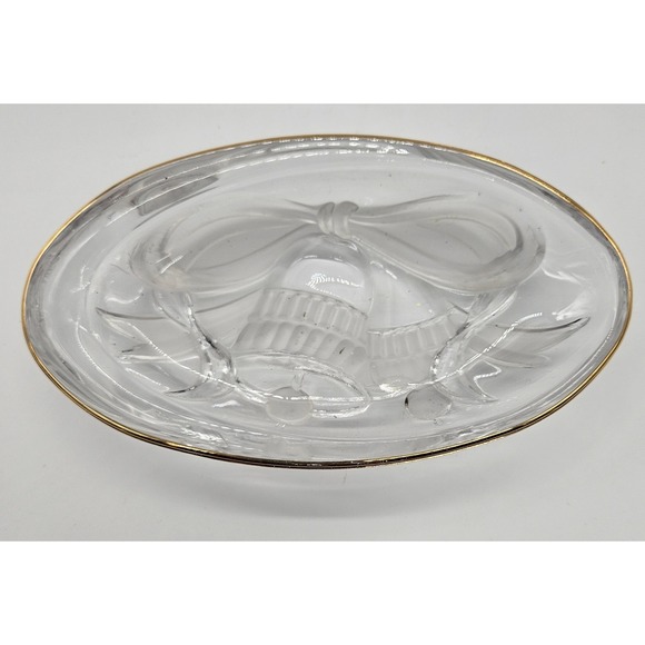 Studio Nova Other - Mikasa Studio‎ Nova Oval Glass Dish Gold Gilt Rim Bells And Ribbons Design 7"